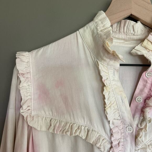 Raquel Allegra Luna Ruffle Midi Dress Large Tie Dye Pink Victorian Ruffle Collar - Picture 7 of 16